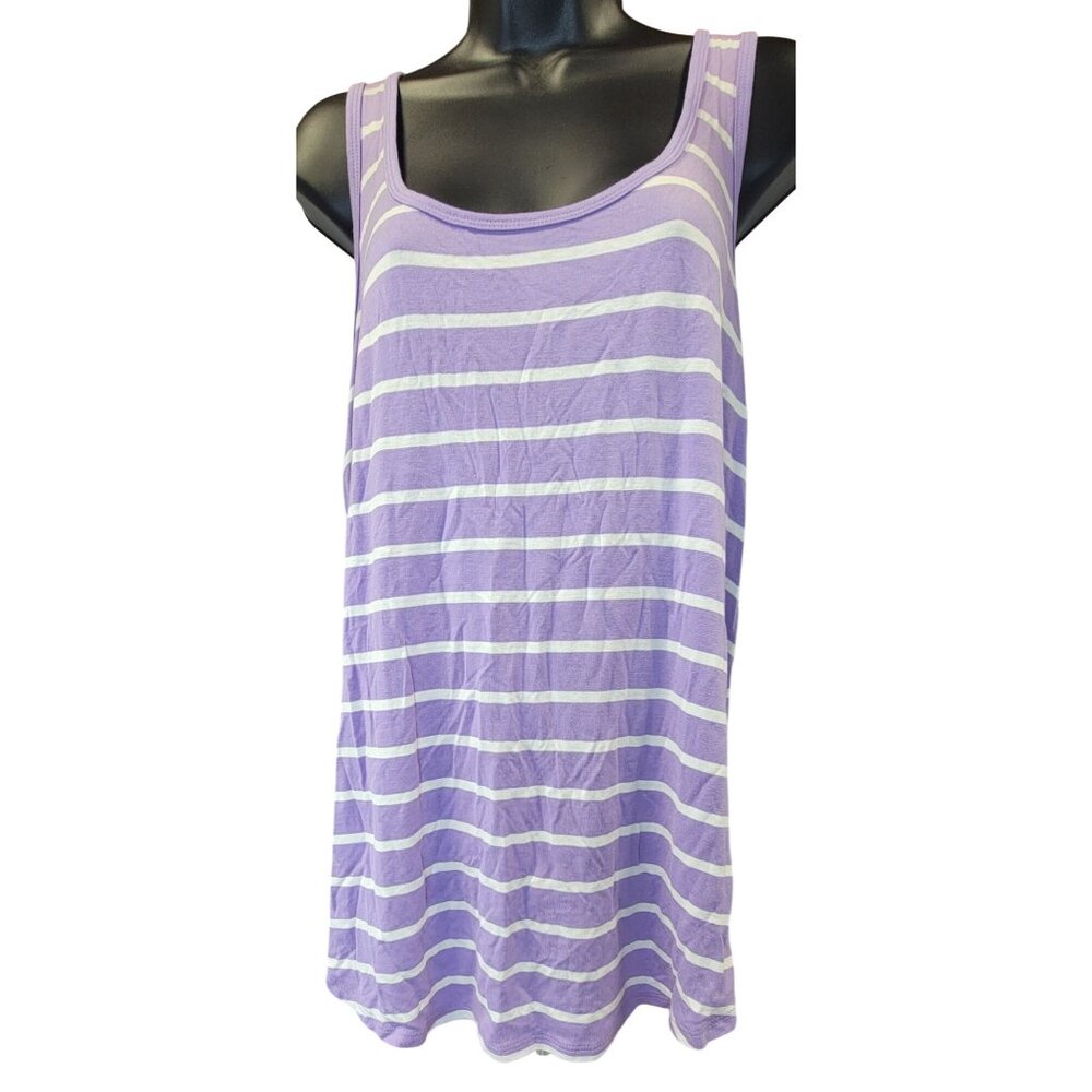 Zenana Tank Top Lavender & Ivory Stripe Womens Large Rayon/Spandex New with Tags